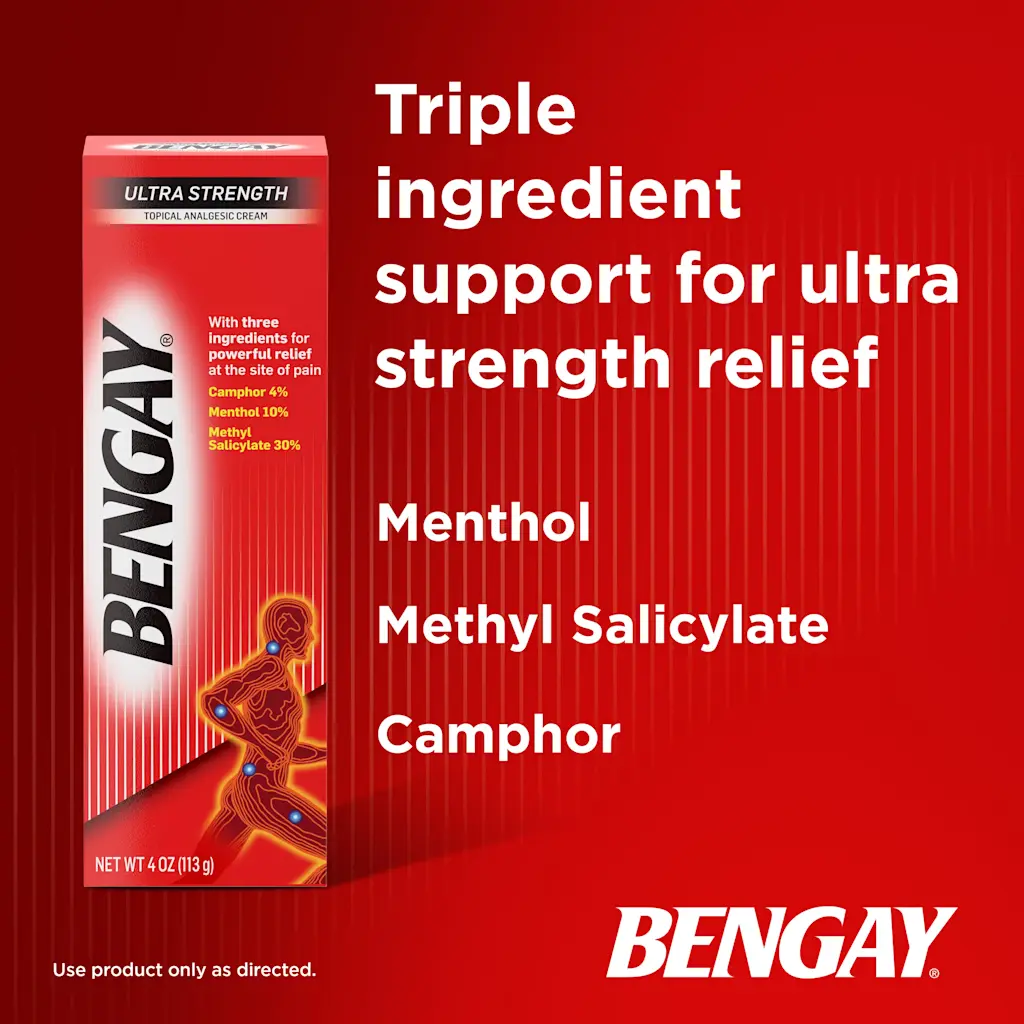 BENGAY Ultra Strength con soporte de tres ingredientes